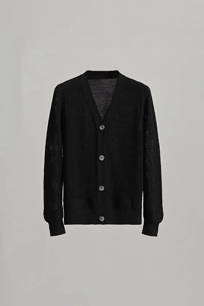 100 Merino Wool Mesh Knit V Neck Cardigan