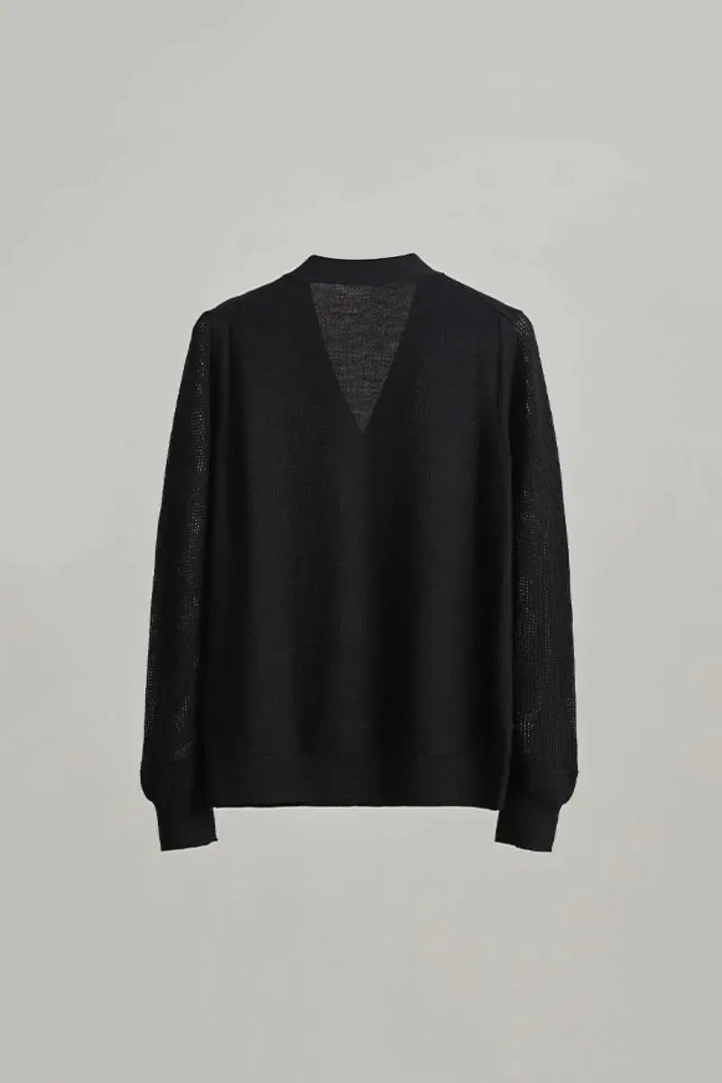 100 Merino Wool Mesh Knit V Neck Cardigan