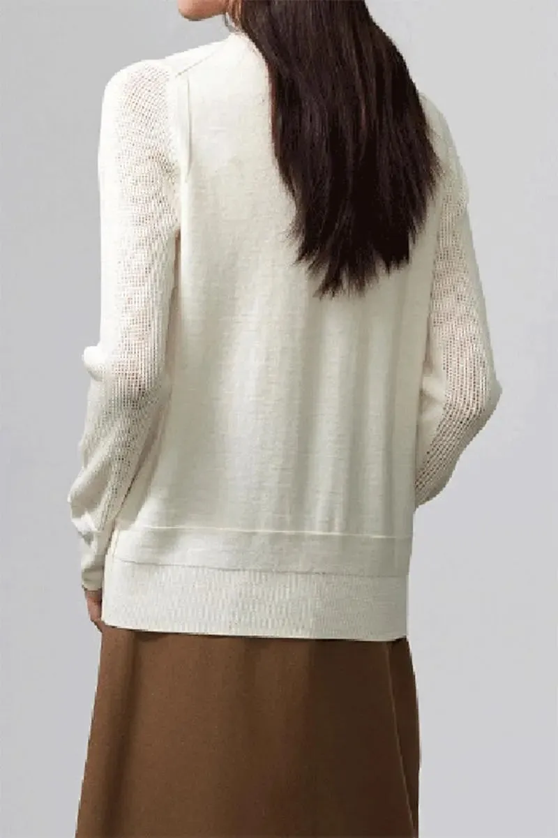 100 Merino Wool Mesh Knit V Neck Cardigan