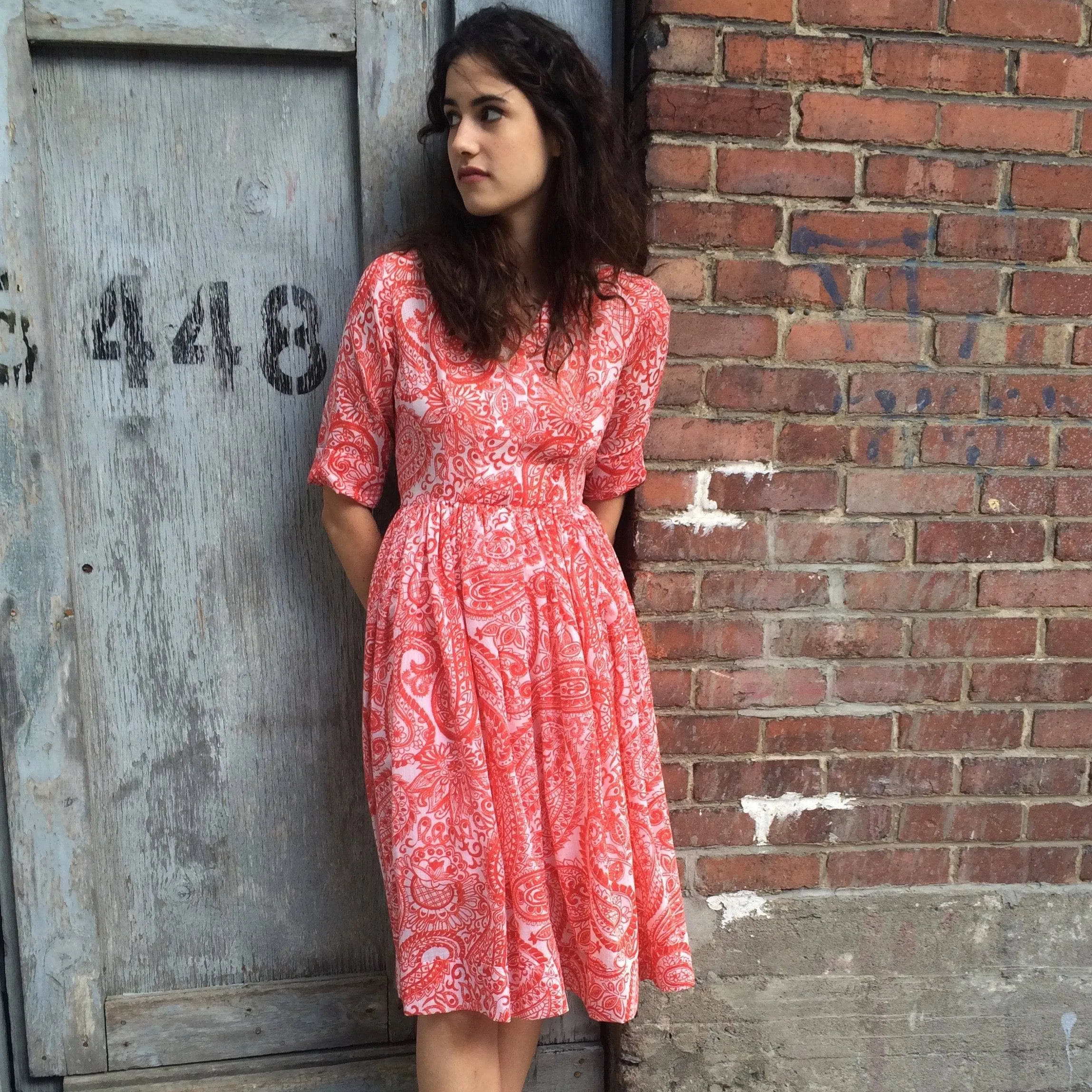 1950s Half Sleeve Paisley Cotton Shirt Dress S