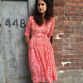 1950s Half Sleeve Paisley Cotton Shirt Dress S