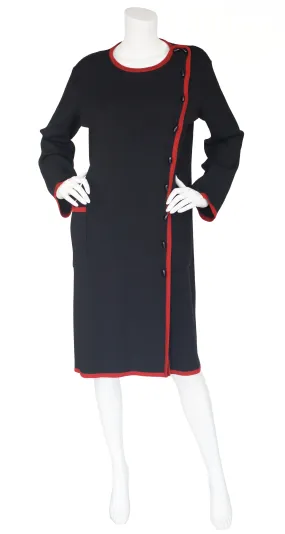 1970s Red & Black Ribbed Wool Toggle Sweater
