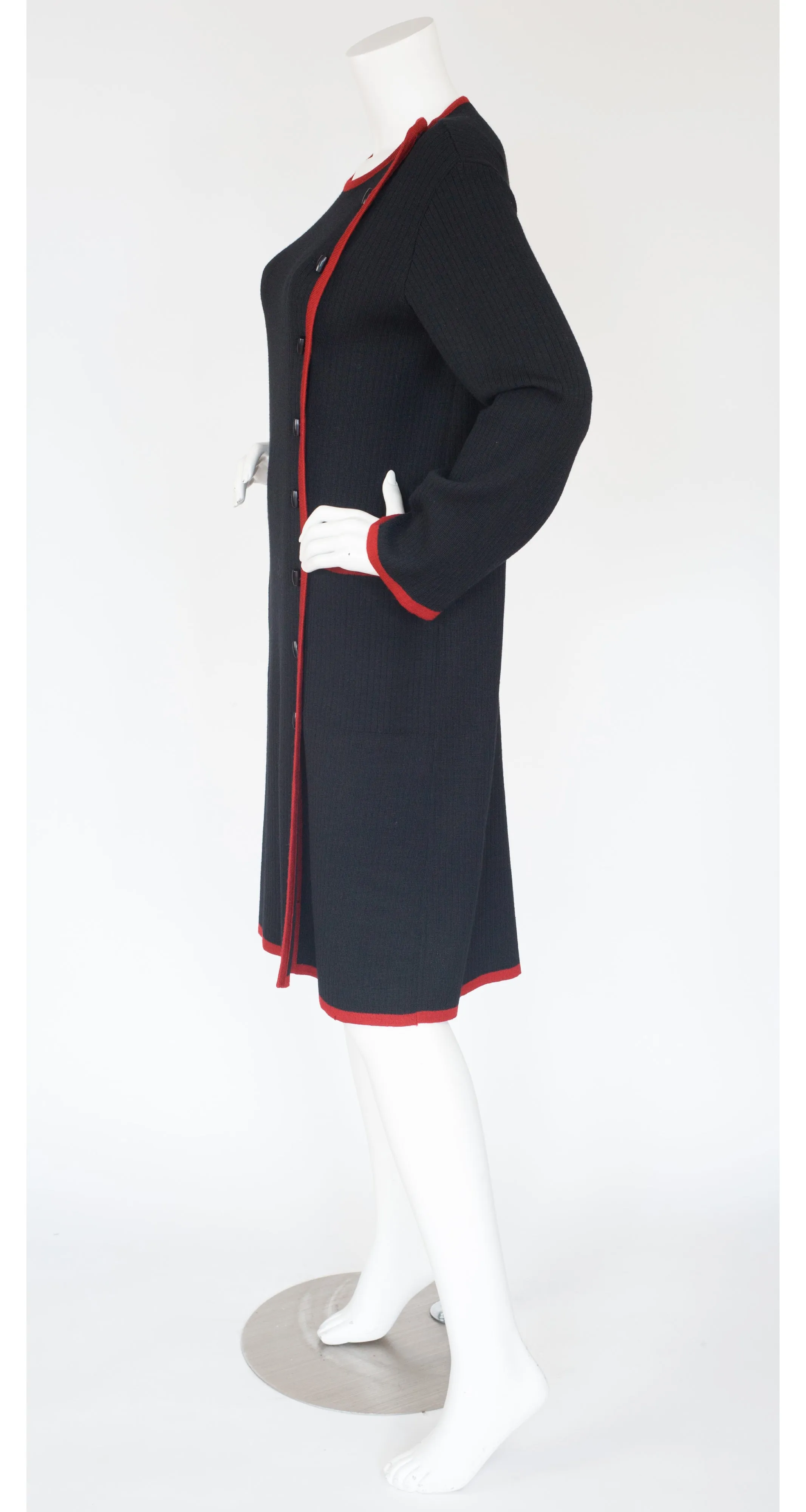 1970s Red & Black Ribbed Wool Toggle Sweater