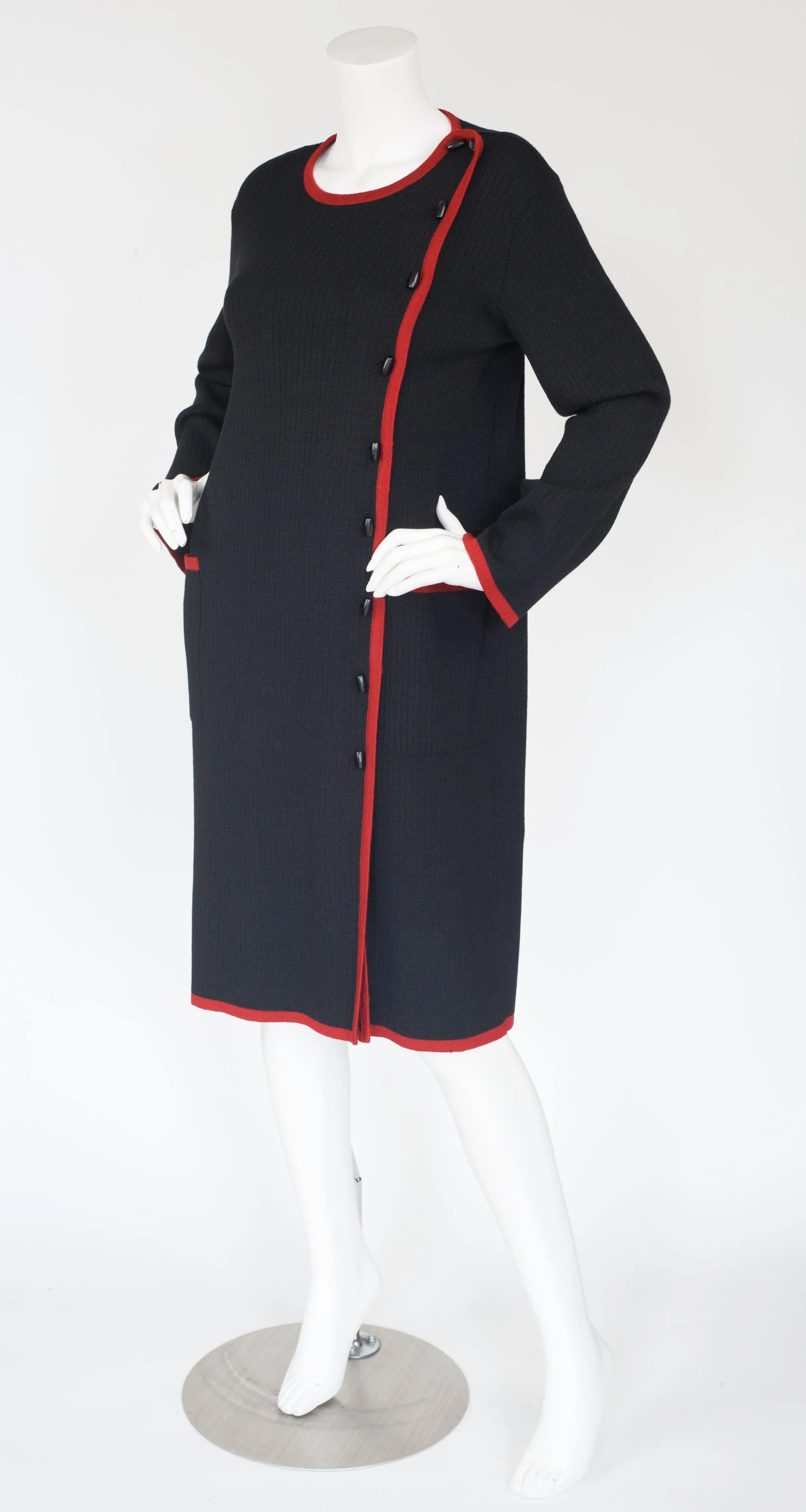 1970s Red & Black Ribbed Wool Toggle Sweater