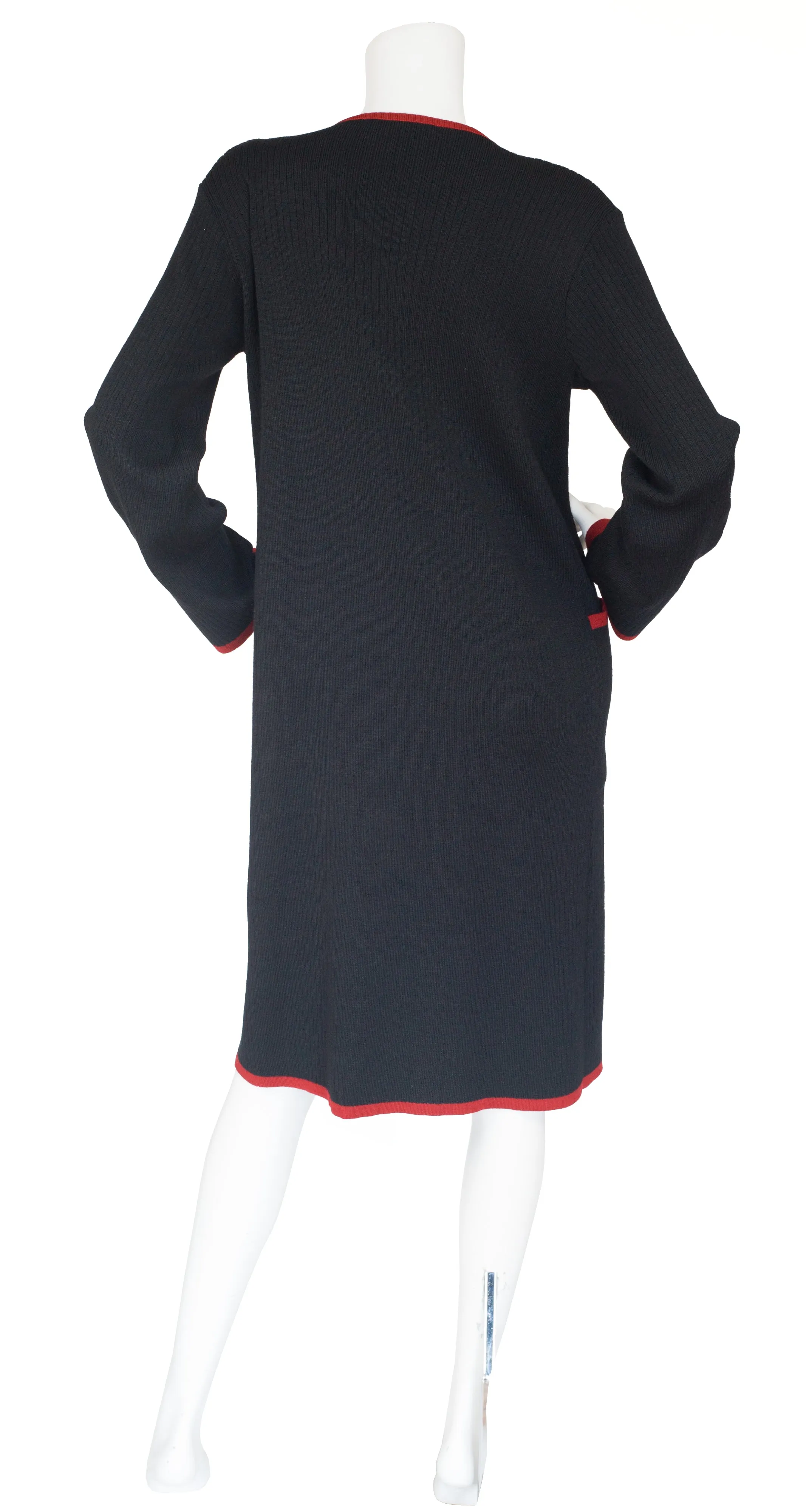 1970s Red & Black Ribbed Wool Toggle Sweater