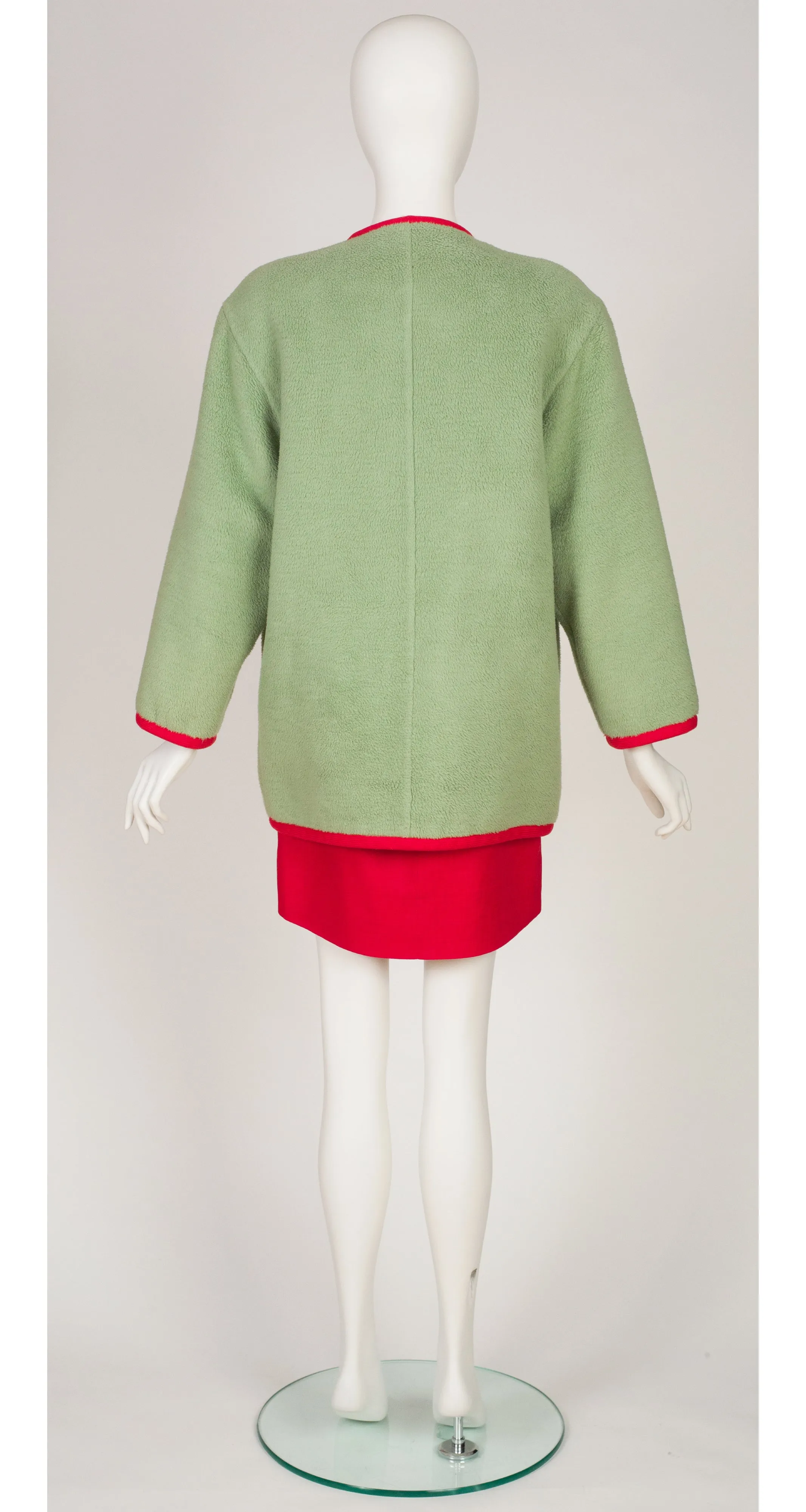 1990s Green & Red Teddy Coat Skirt Set