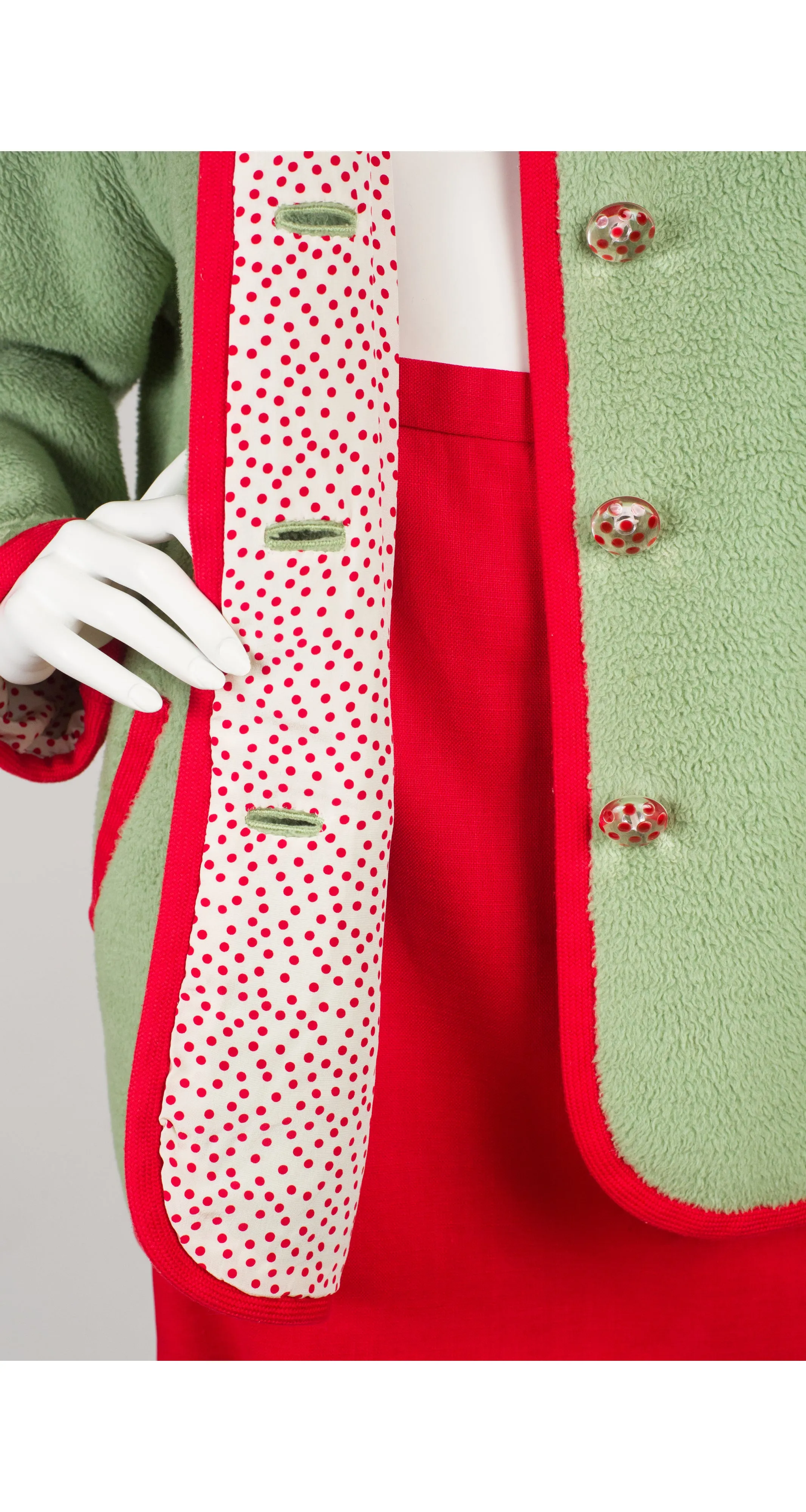 1990s Green & Red Teddy Coat Skirt Set