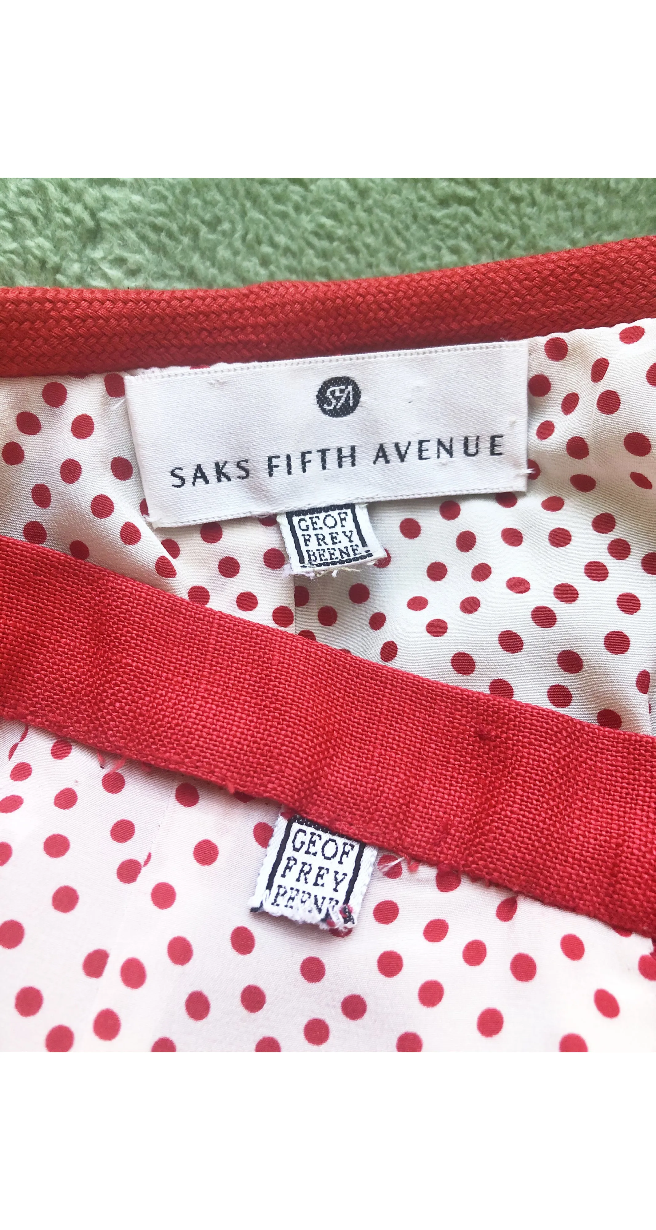 1990s Green & Red Teddy Coat Skirt Set