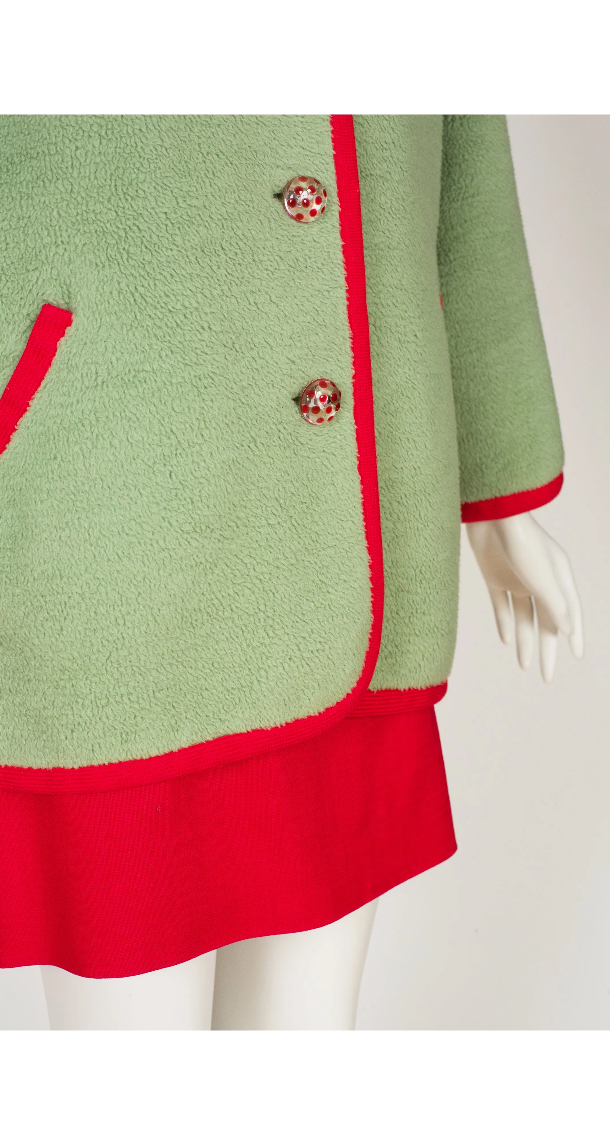 1990s Green & Red Teddy Coat Skirt Set