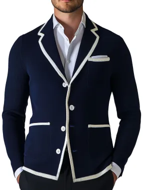 【24-hour shipping】Men's Lapel Contrast Color Single Breasted Pocket Knit Cardigan