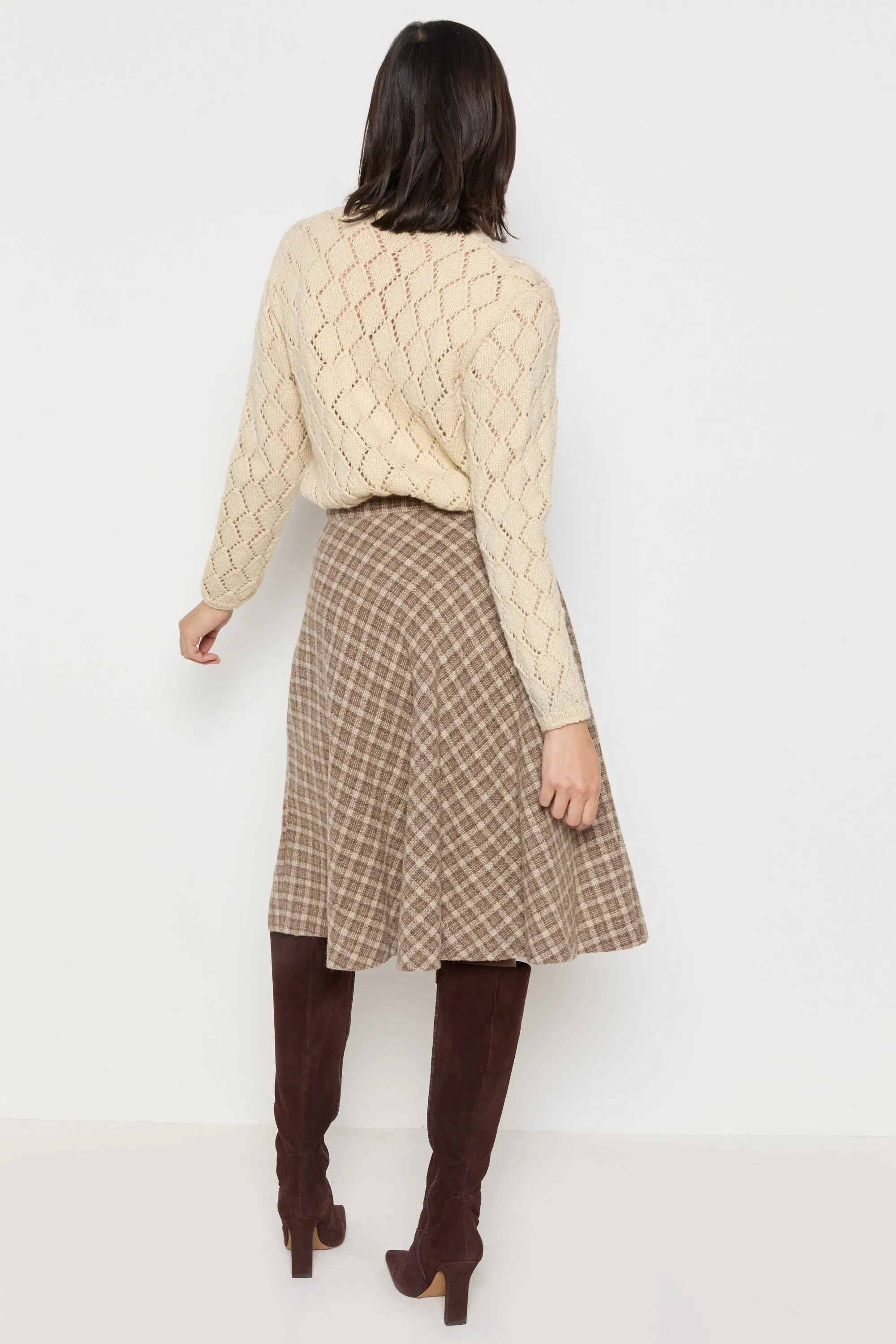 70s Cream Diamond Pointelle Wool Cardigan M