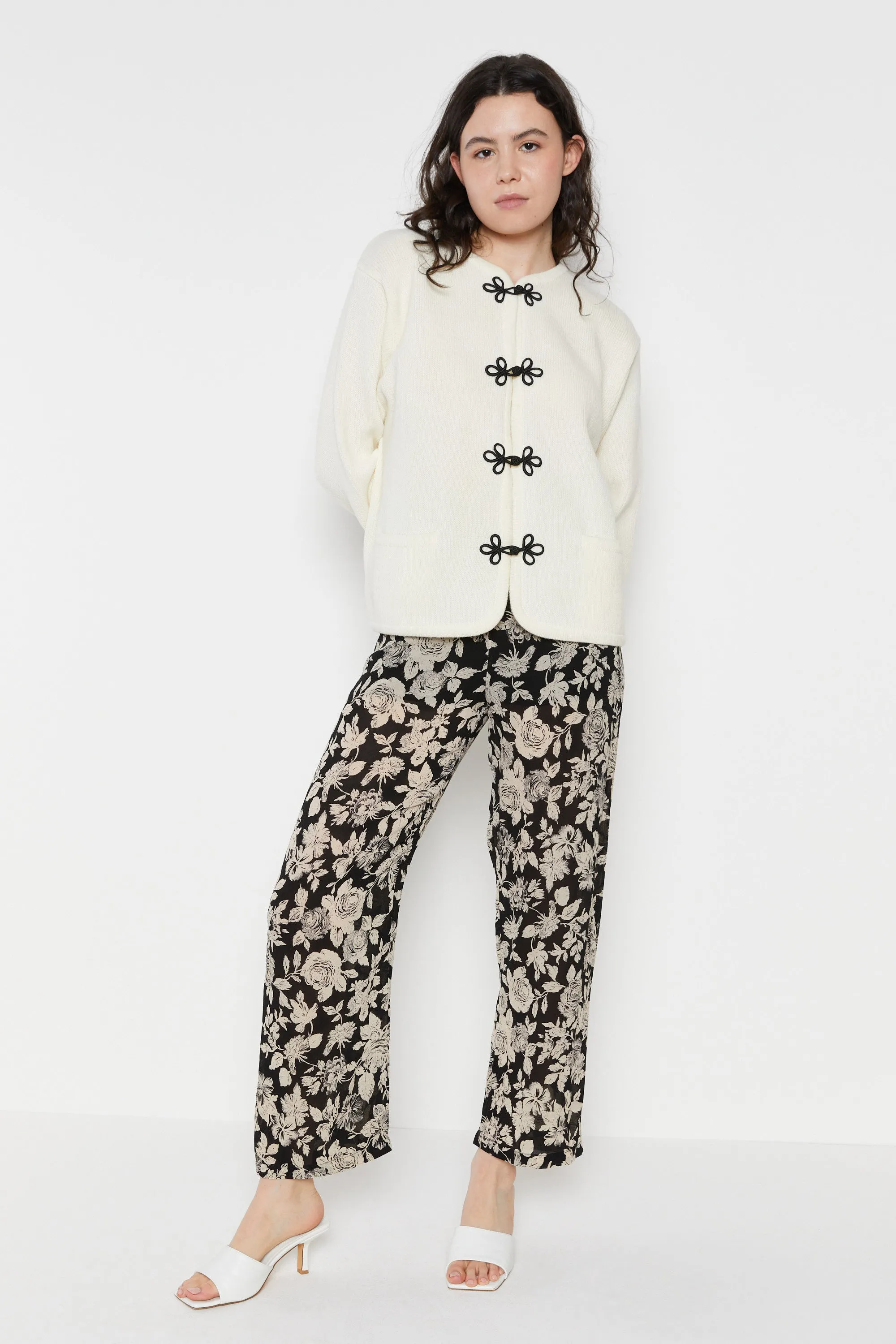 80s Cream Frog Cardigan L