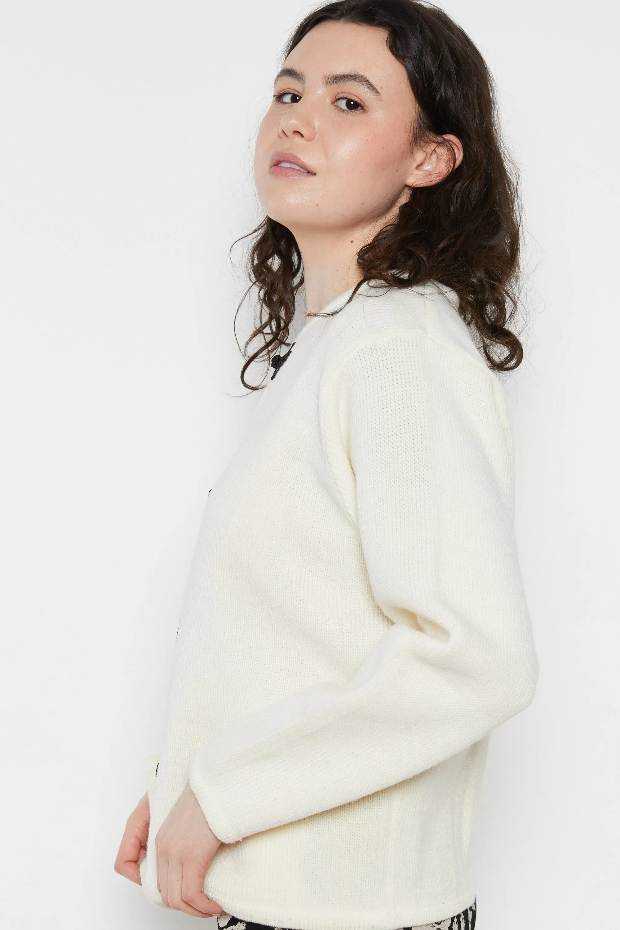 80s Cream Frog Cardigan L