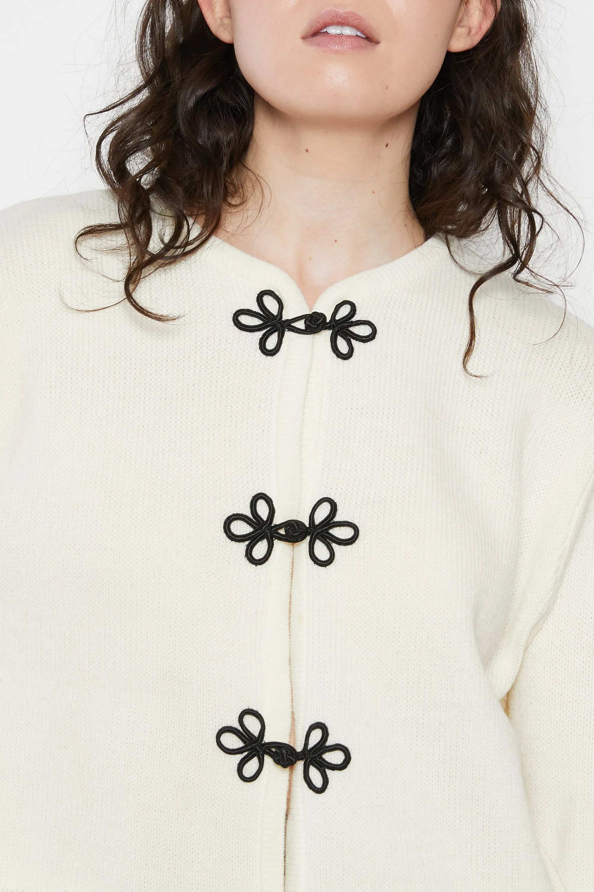 80s Cream Frog Cardigan L