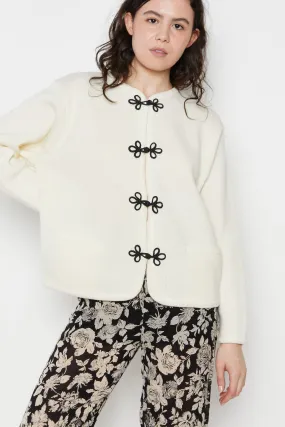 80s Cream Frog Cardigan L
