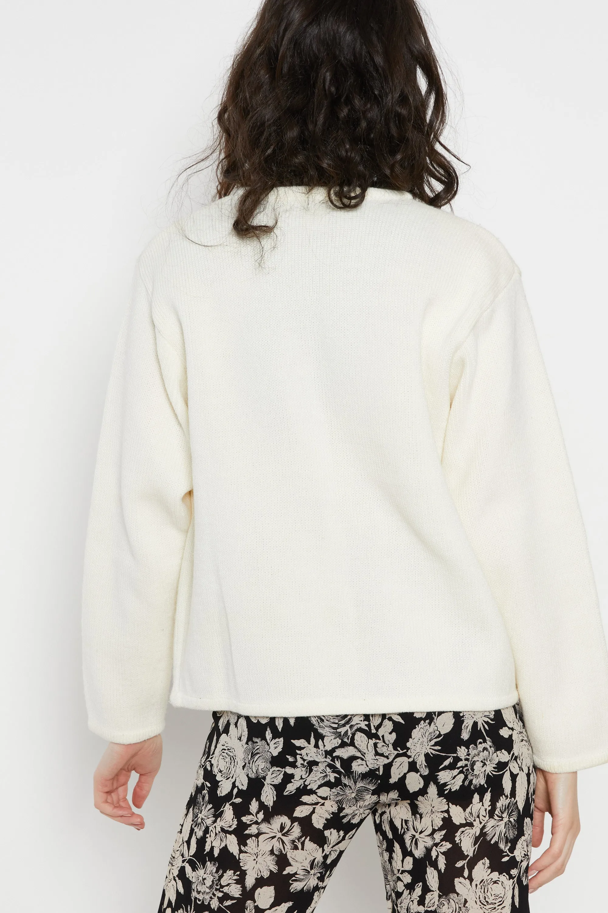80s Cream Frog Cardigan L
