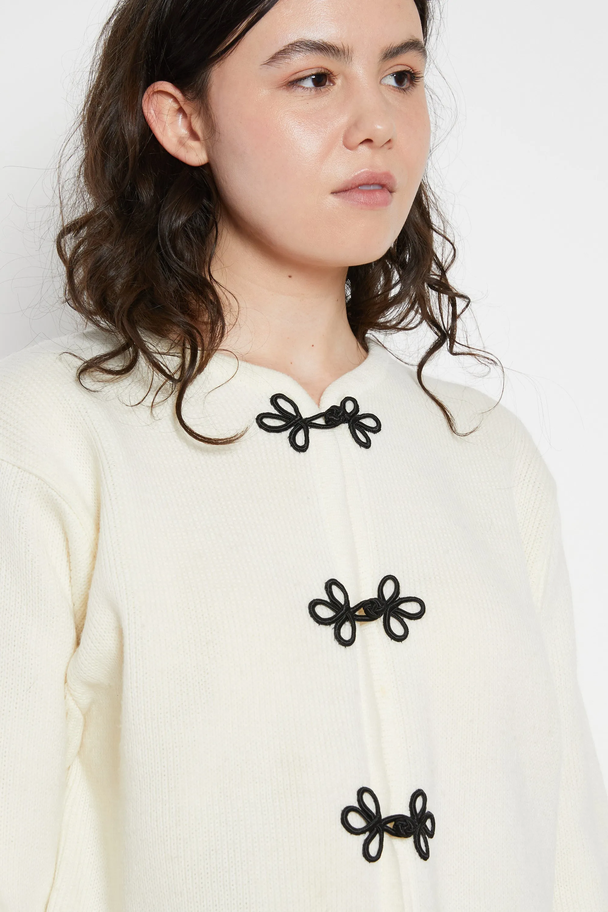 80s Cream Frog Cardigan L