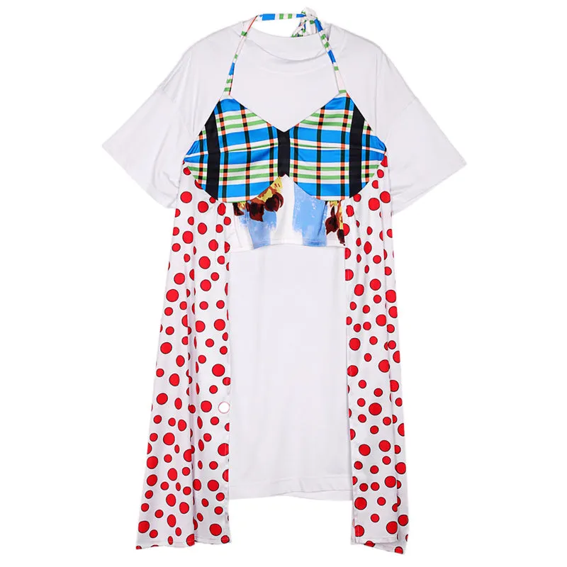 8GIRLS POLKA DOT STEPPED HEM T SHIRT DRESS WITH CONTRAST PANEL
