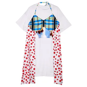 8GIRLS POLKA DOT STEPPED HEM T SHIRT DRESS WITH CONTRAST PANEL