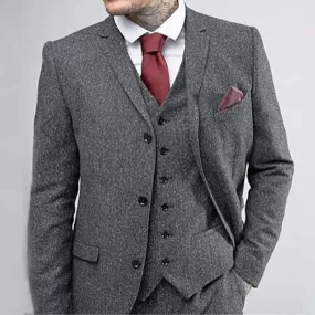 Aidase New Wool Tweed Winter Suits for Men 3 Piece Wedding Groom Tuxedos Peaked Lapel Man Fashion Clothing Plus Size(Blazer Vest Pants)