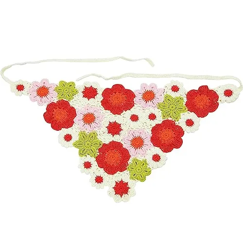ANKOMINA Crochet Hair Bandana Headbands Knitted Hollow Strawberry Floral Head Scarf Triangle Hair Tie Headband Towel for Women Girls