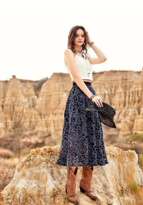 ARTKA CROCHET LACE MAXI SKIRT IN NAVY