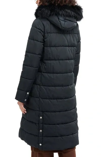Barbour Elena Faux Fur Trim Long Quilted Coat