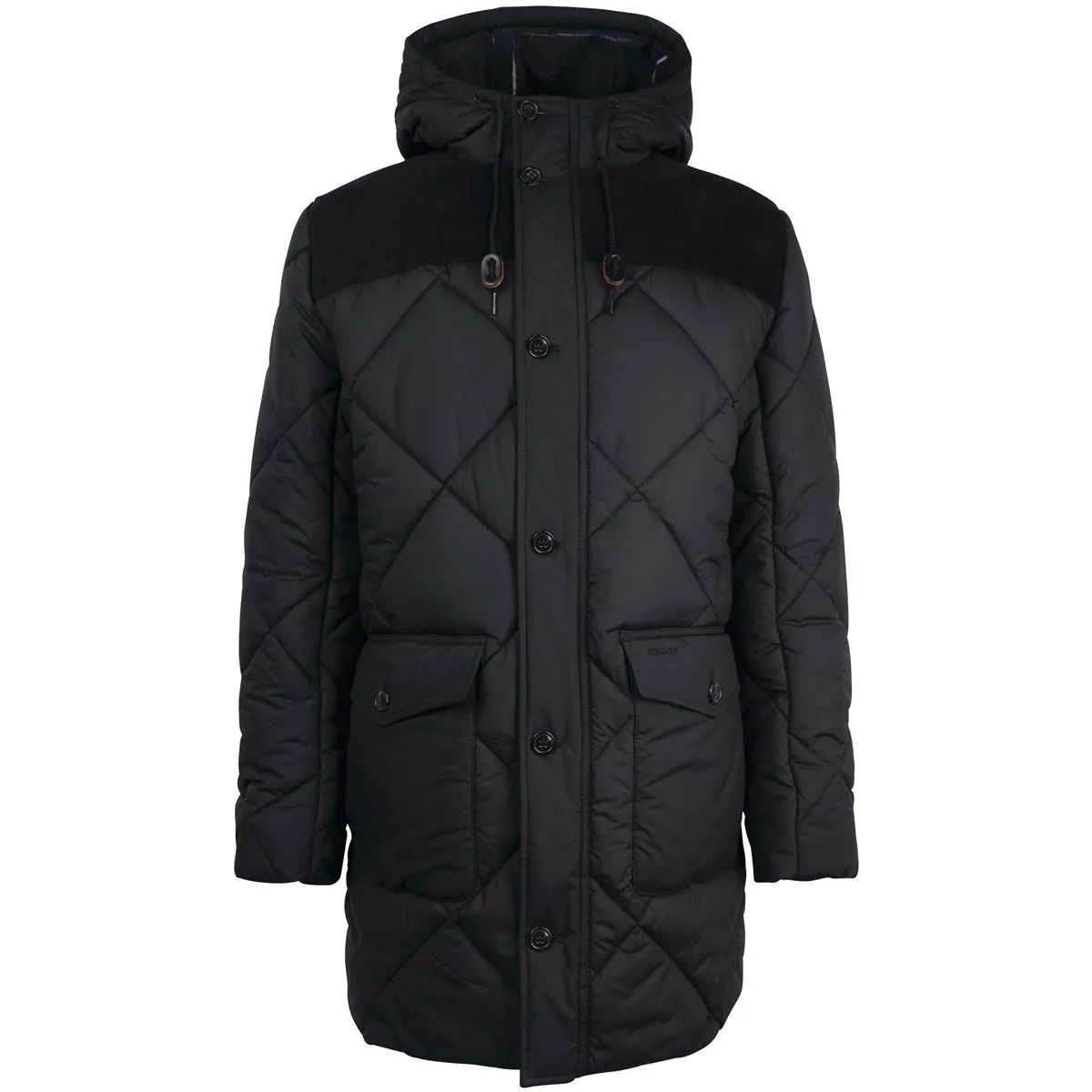 Barbour Men's Elmwood Box Quilted Hooded Full Zip Parka Coat Black Small
