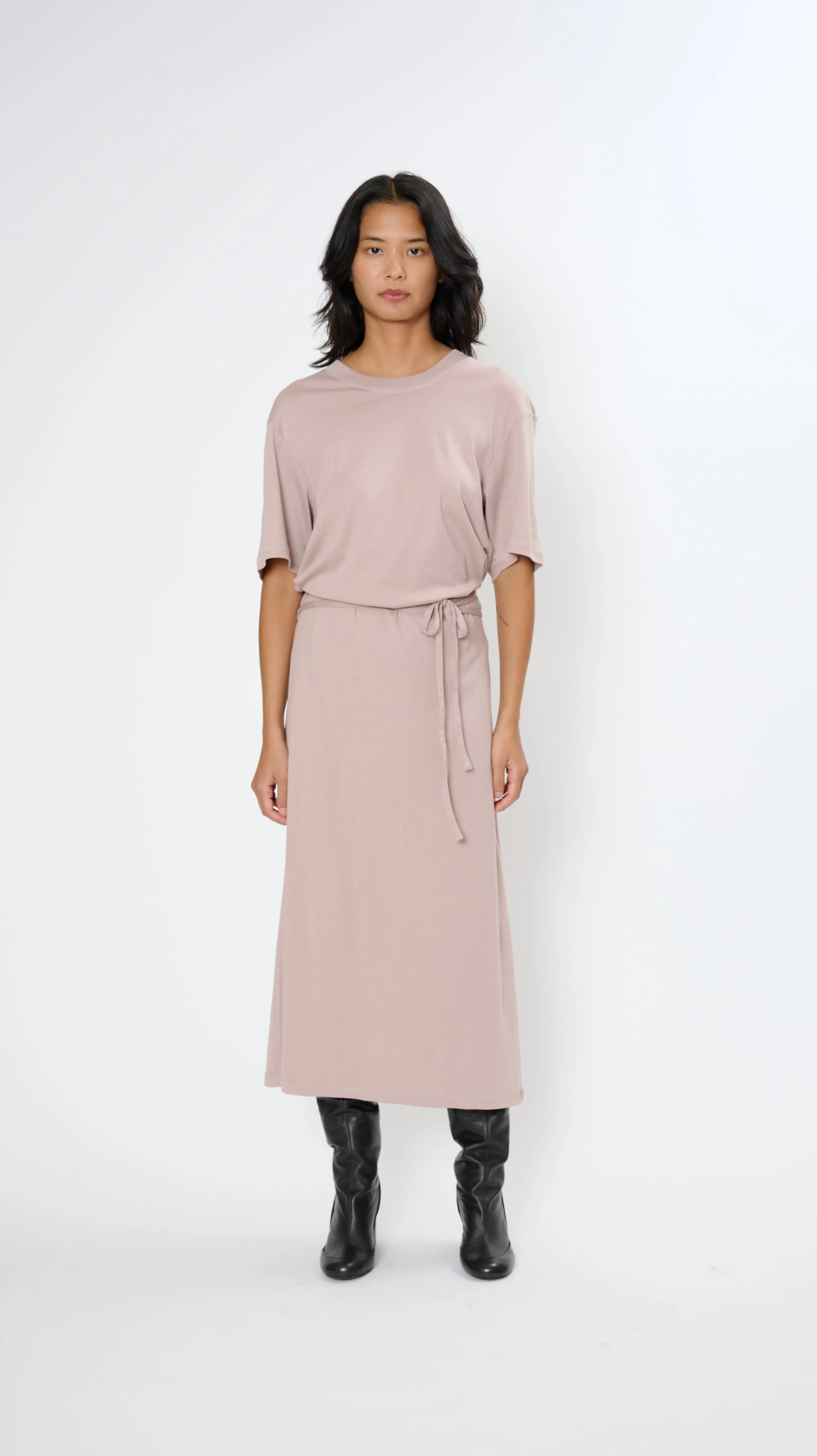 Belted Rib T-shirt Dress in Violet Ice