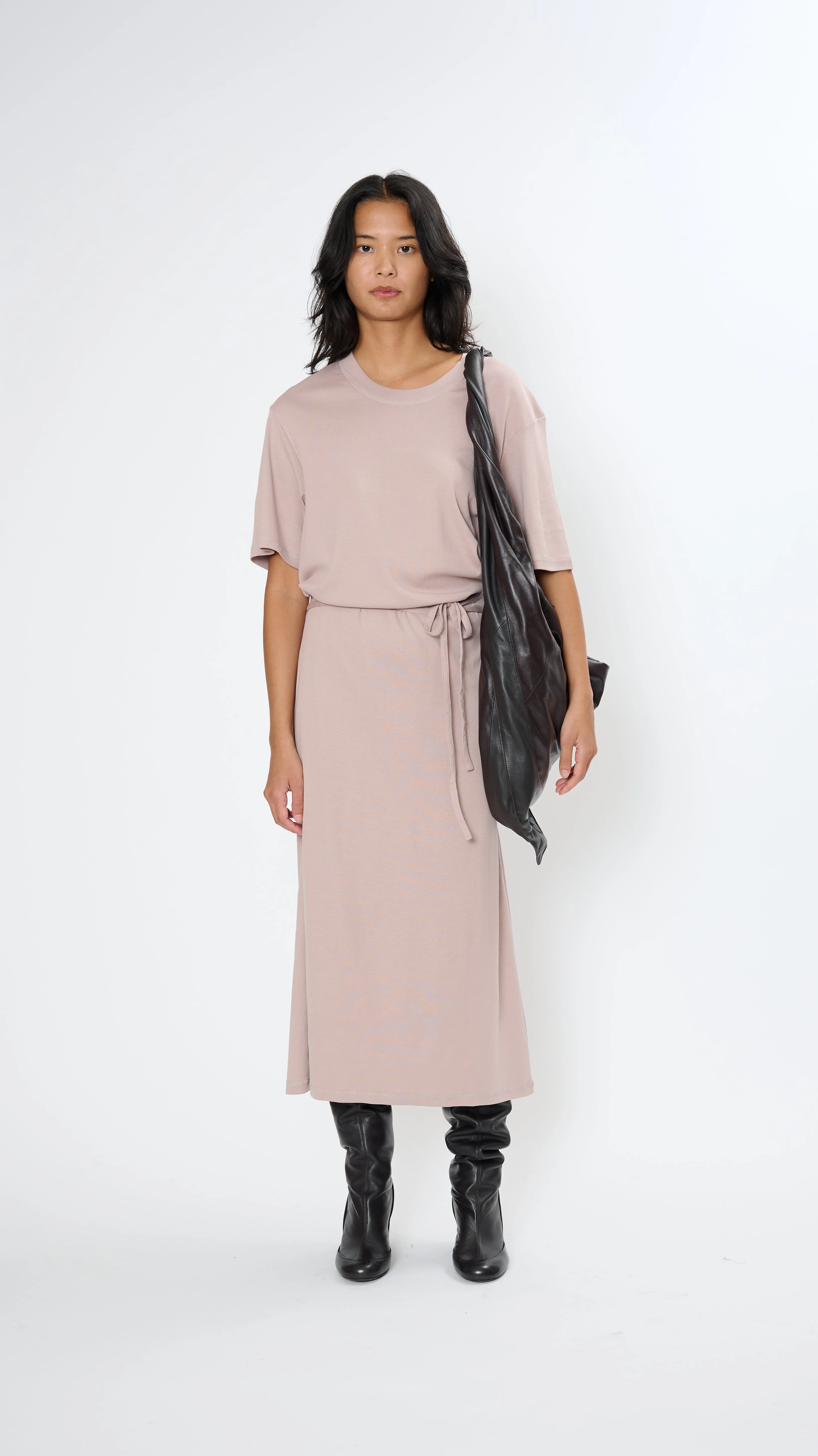 Belted Rib T-shirt Dress in Violet Ice