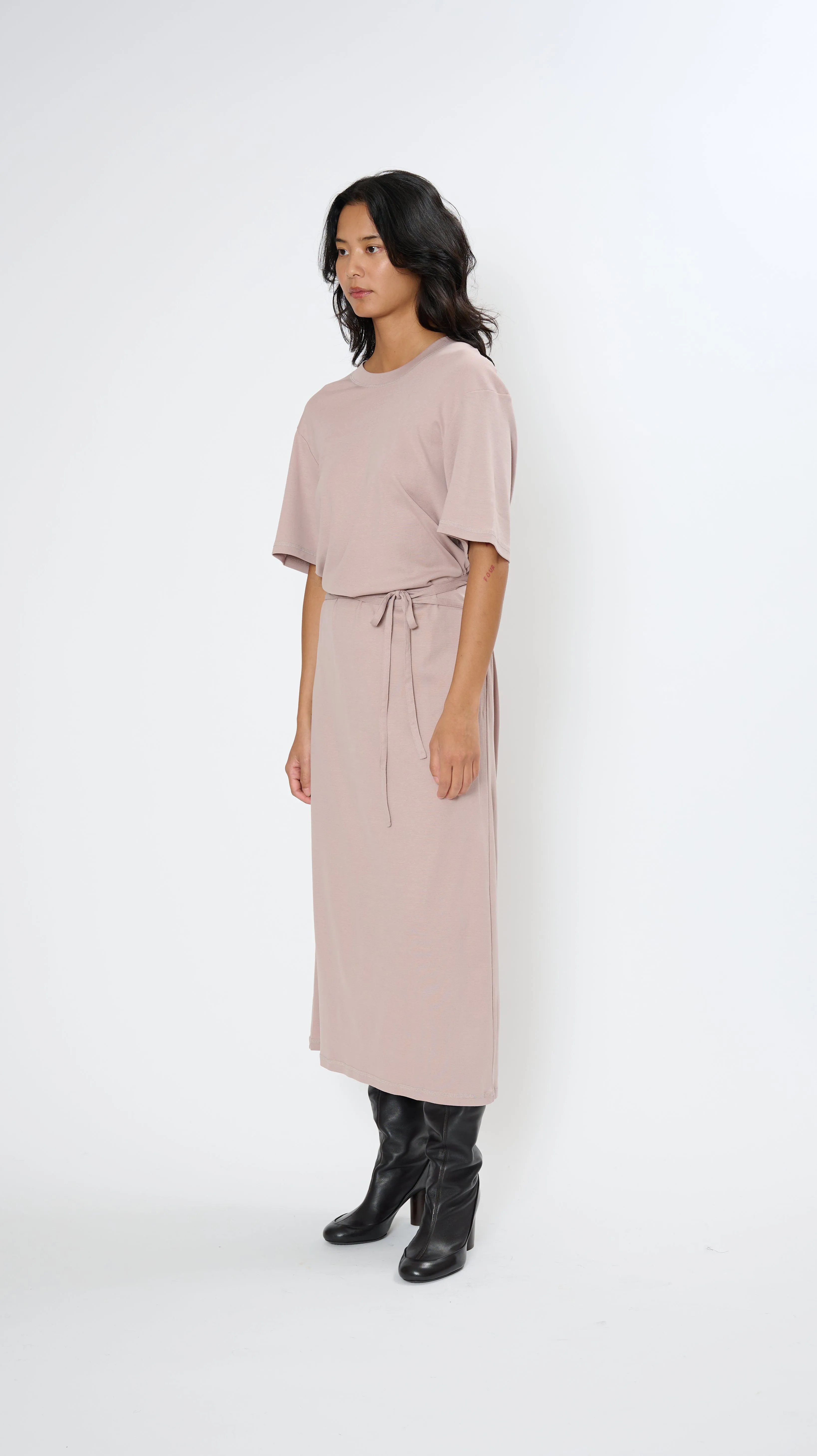 Belted Rib T-shirt Dress in Violet Ice
