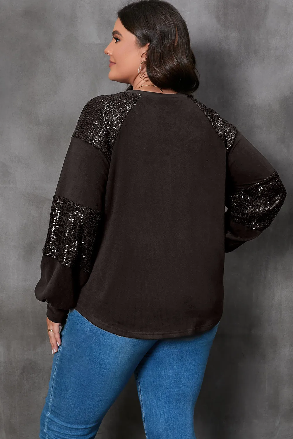 Black Carnival Mask Print Sequin Patchwork Plus Size T Shirt