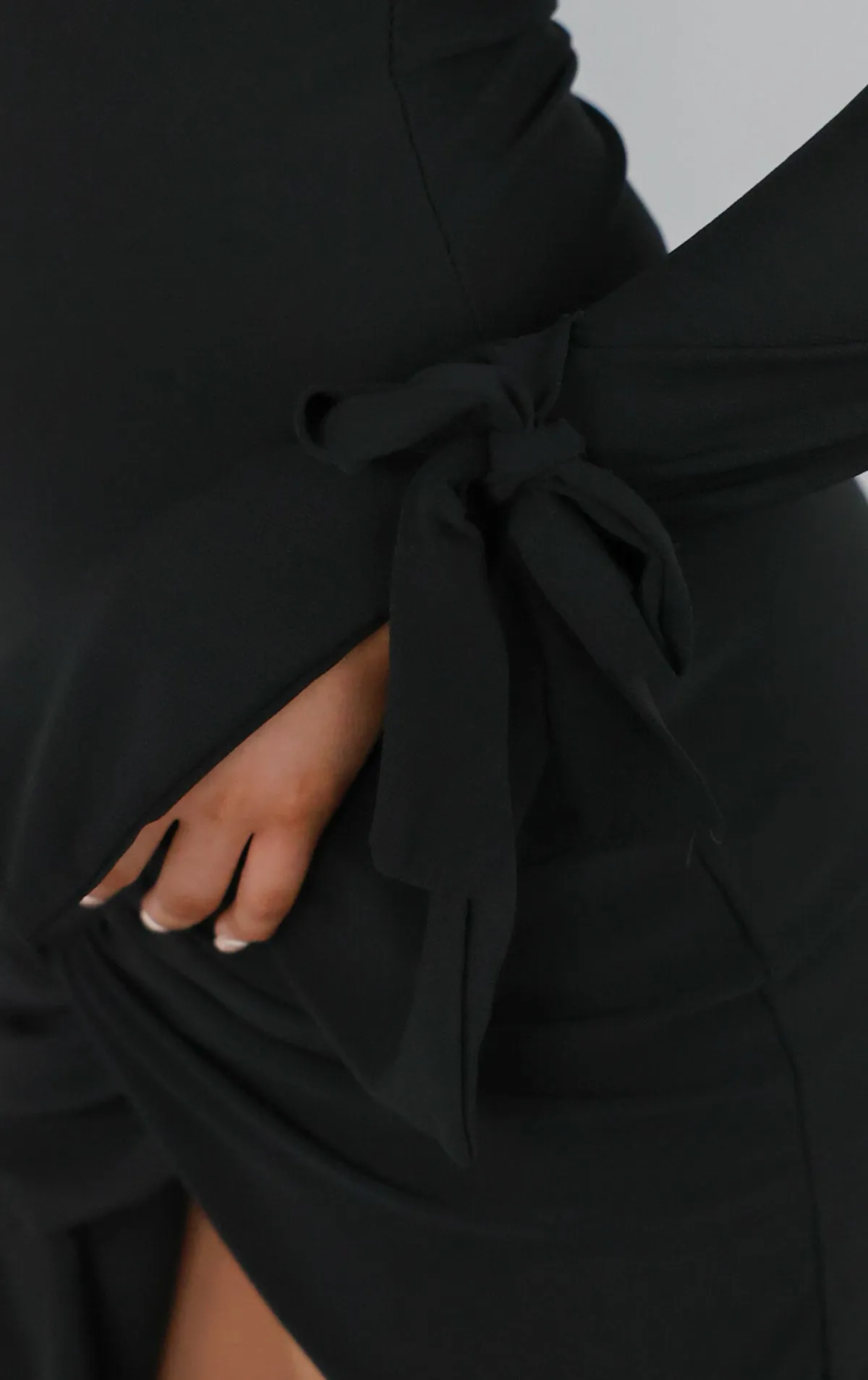 Black Gold Rose Button Wrap Dress