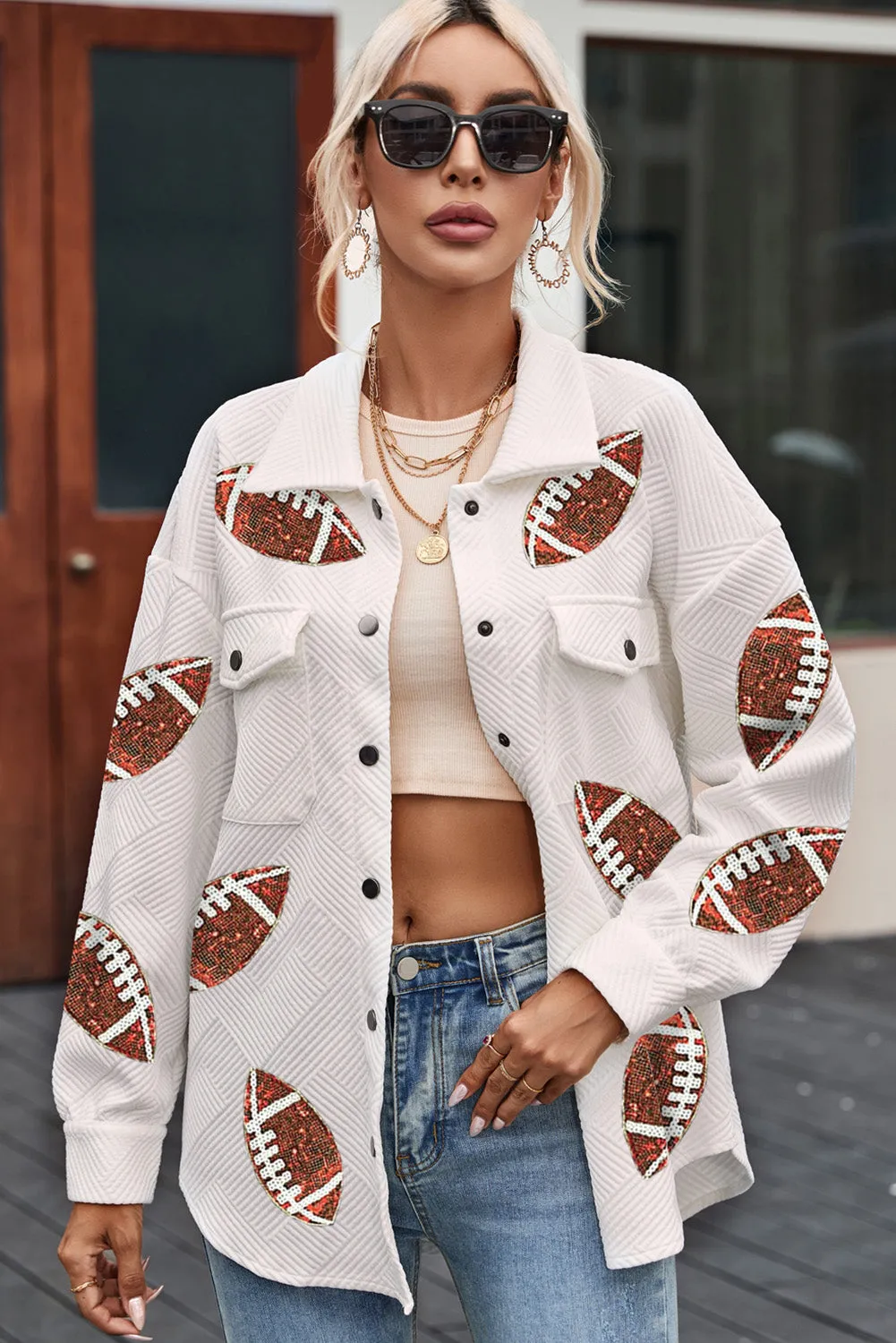 Black Sequin Fringed Rugby Casual Sweatshirt