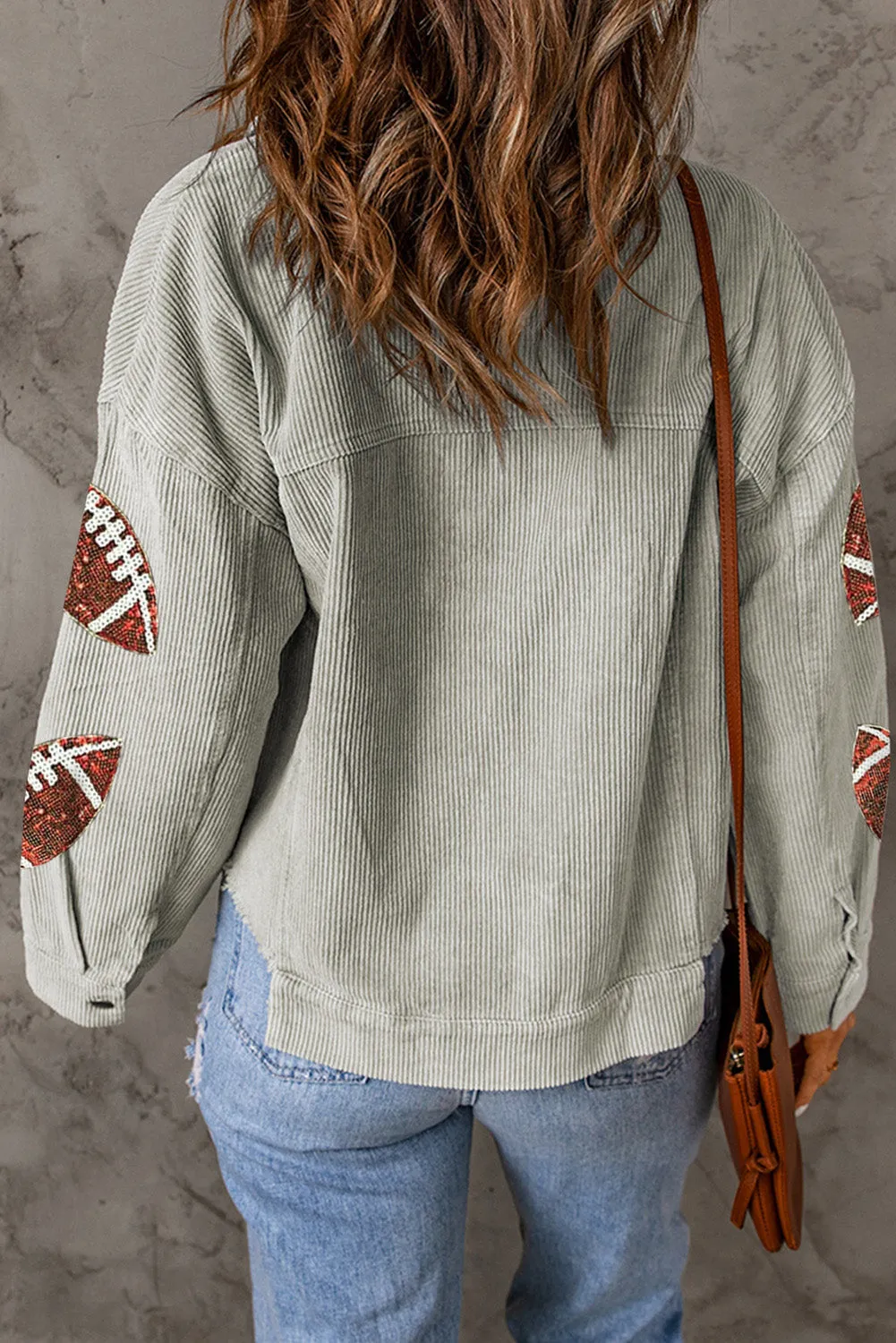 Black Sequin Fringed Rugby Casual Sweatshirt