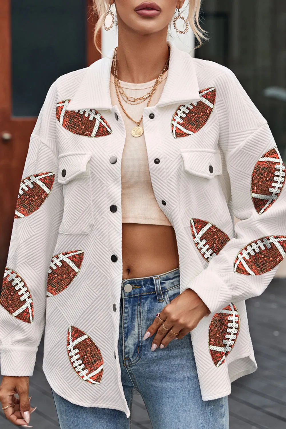 Black Sequin Fringed Rugby Casual Sweatshirt