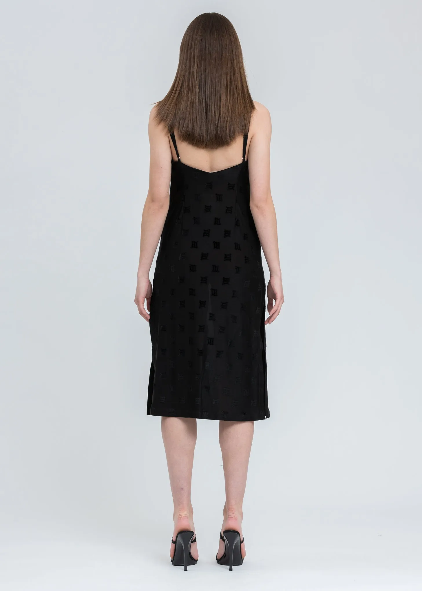 Black Velour Monogram Slip Dress