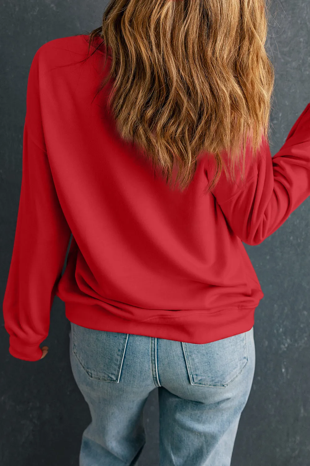 Blue Zone Planet |  Red Heat Transfer HOLLY JOLLY Printing Christmas Pullover Sweatshirt