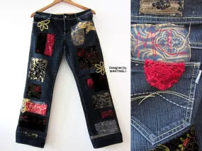 Boho Floral Jeans for Women,M Embroidered Jeans