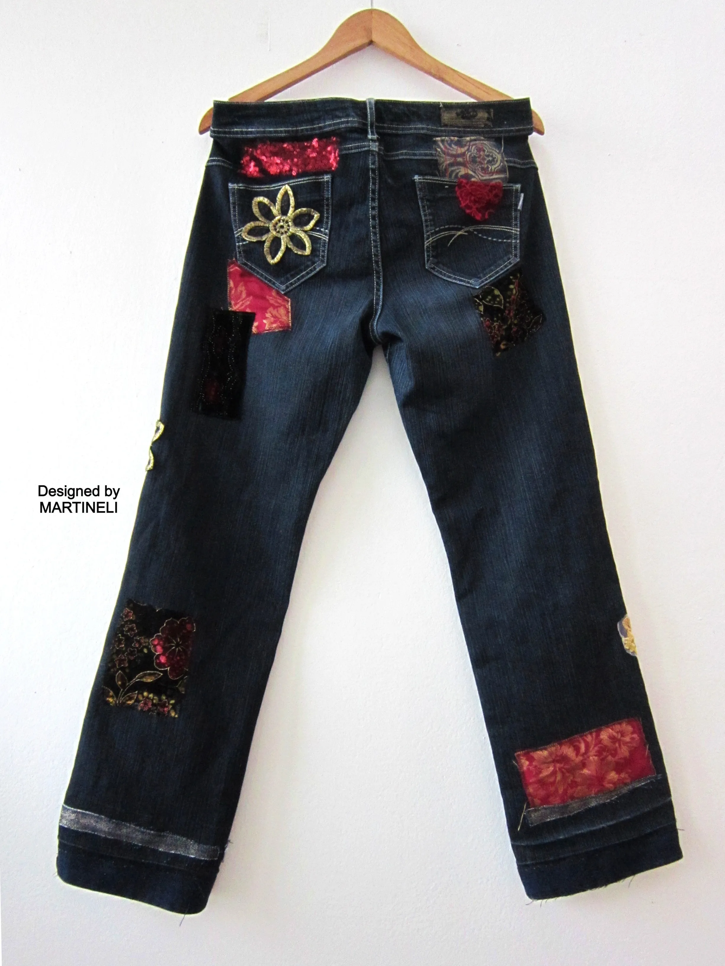 Boho Floral Jeans for Women,M Embroidered Jeans