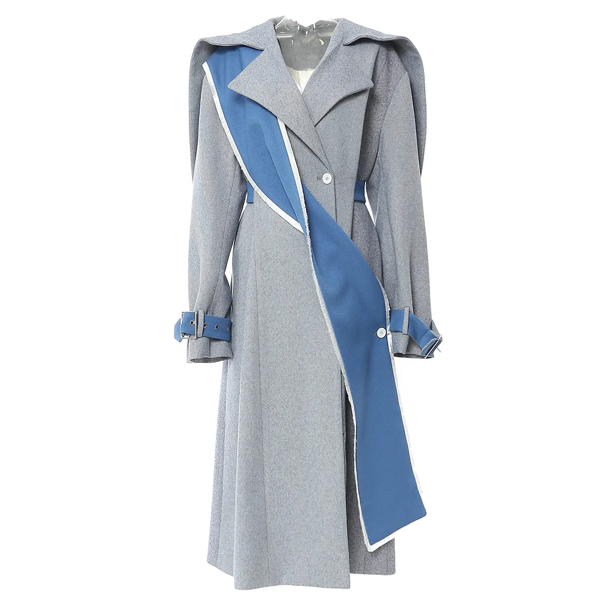 British Collar Detachable Stripe Coat