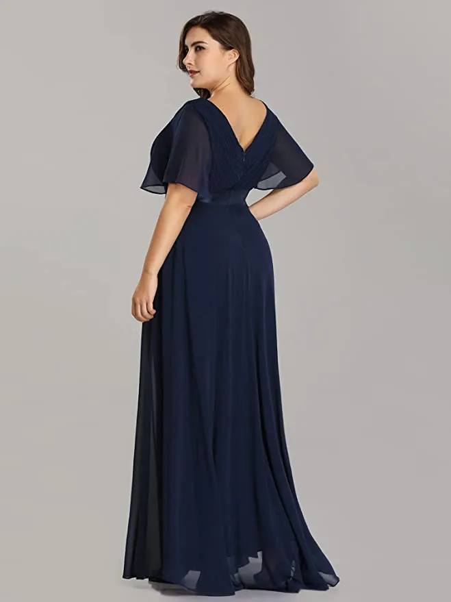 Burgundy Women's Plus Size Double V-Neck Evening Party Maxi Dress - Ever-Pretty