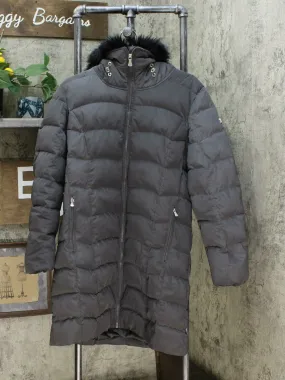 Calvin Klein Women's Hooded Faux Fur Trim Down Puffer Coat Grey Large
