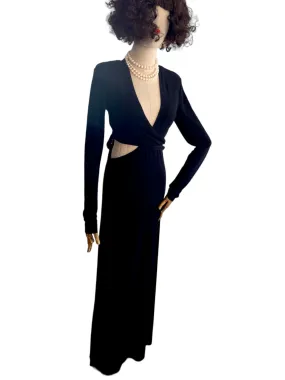 CAMILLA AND MARC Levante Midi Dress | Maxi, Black, Side Cut Outs, Low V Neckline