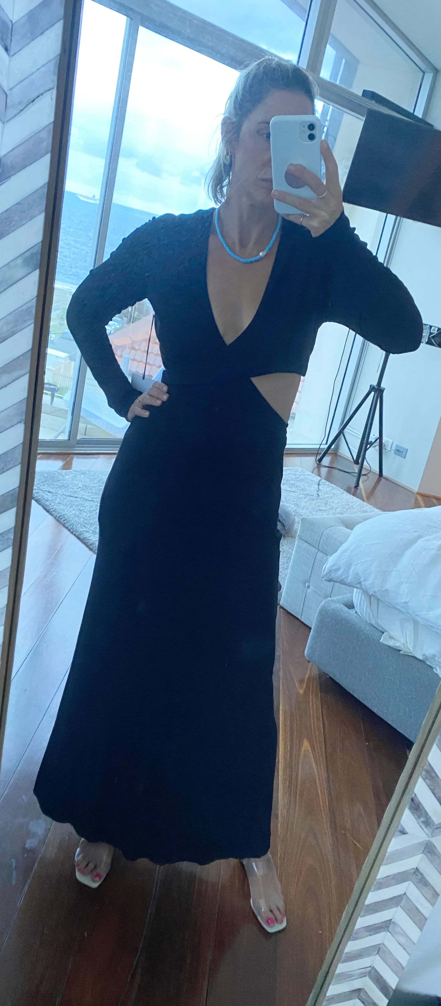 CAMILLA AND MARC Levante Midi Dress | Maxi, Black, Side Cut Outs, Low V Neckline