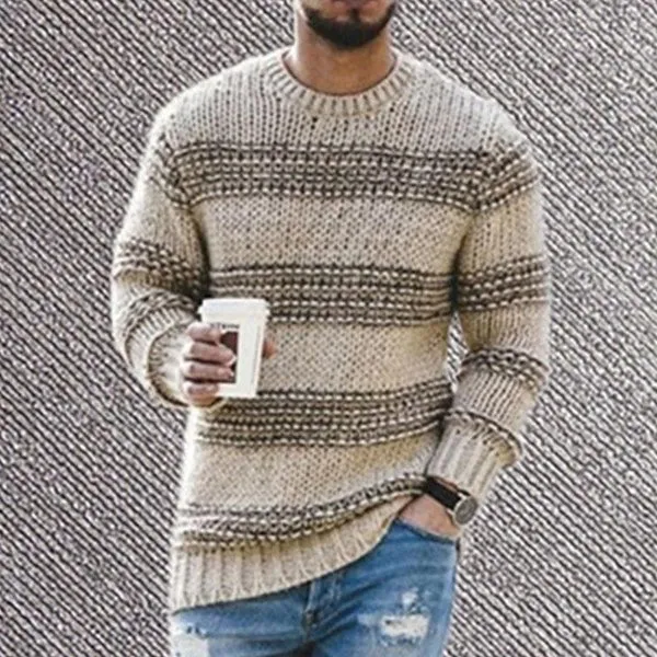 Casual Round Neck Striped Pullover Sweater