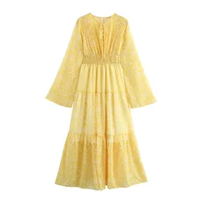 Charlotte Yellow Floral Boho Maxi Dress