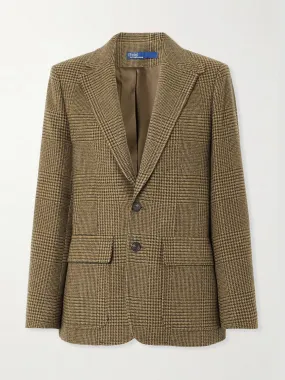 Checked wool-blend tweed blazer