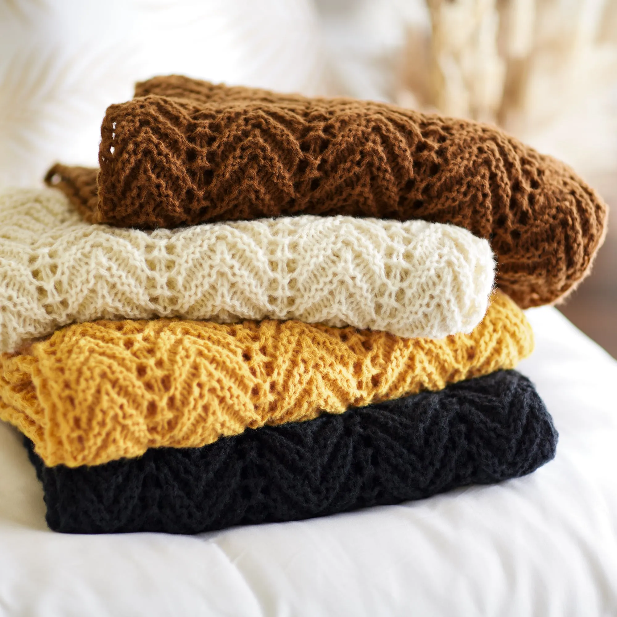 Chevron Knit Scarf - Brown