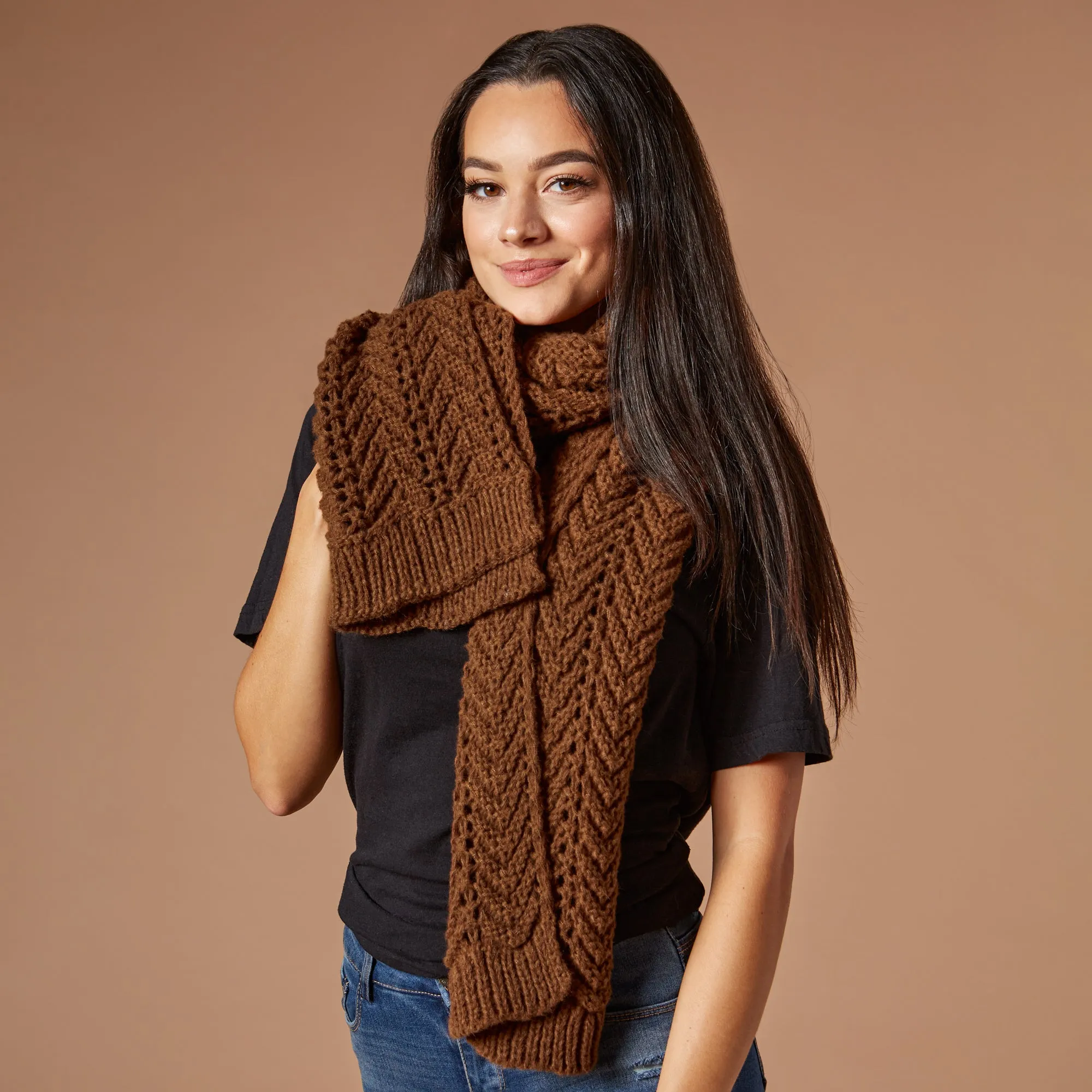 Chevron Knit Scarf - Brown